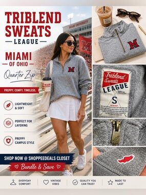 Triblend Sweats League Miami of Ohio Crown Comfort Quarter-Zip Pullover